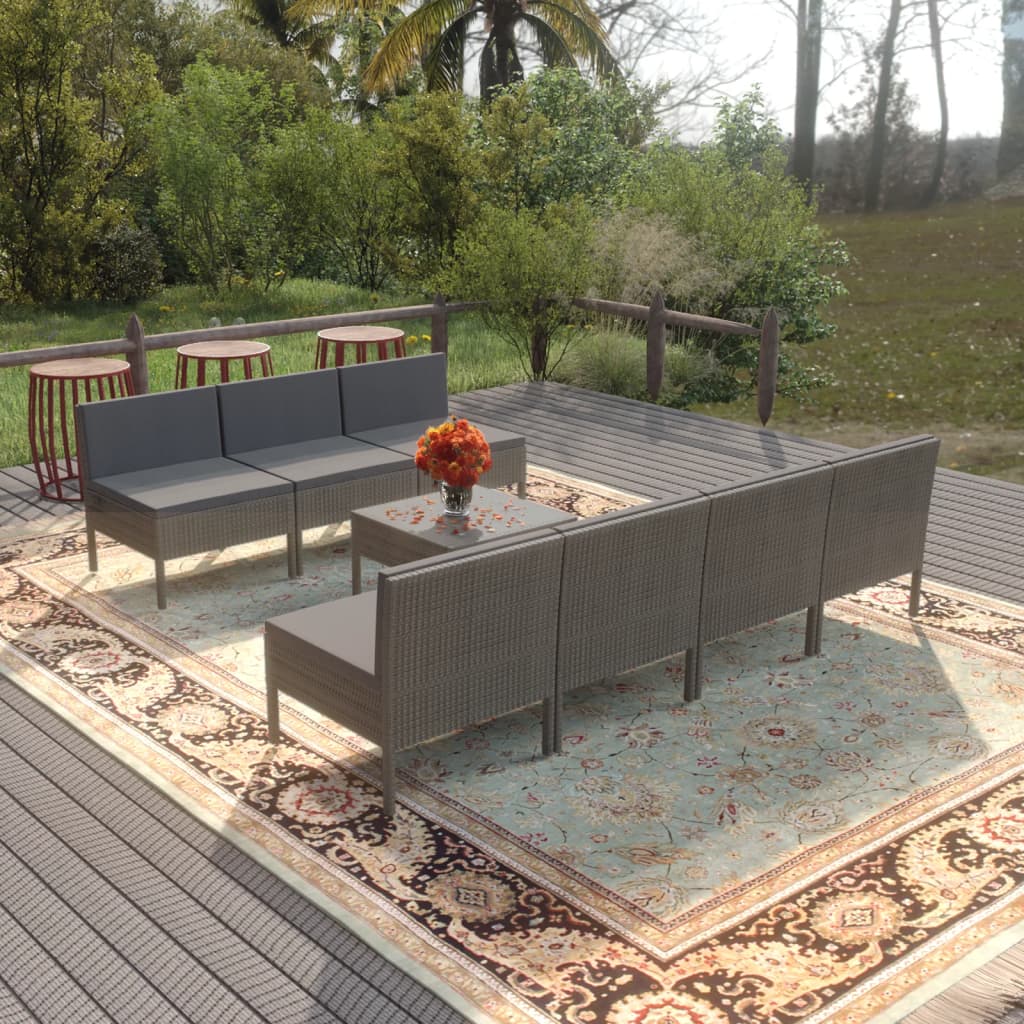 vidaXL 5-delige Loungeset met kussens poly rattan grijs