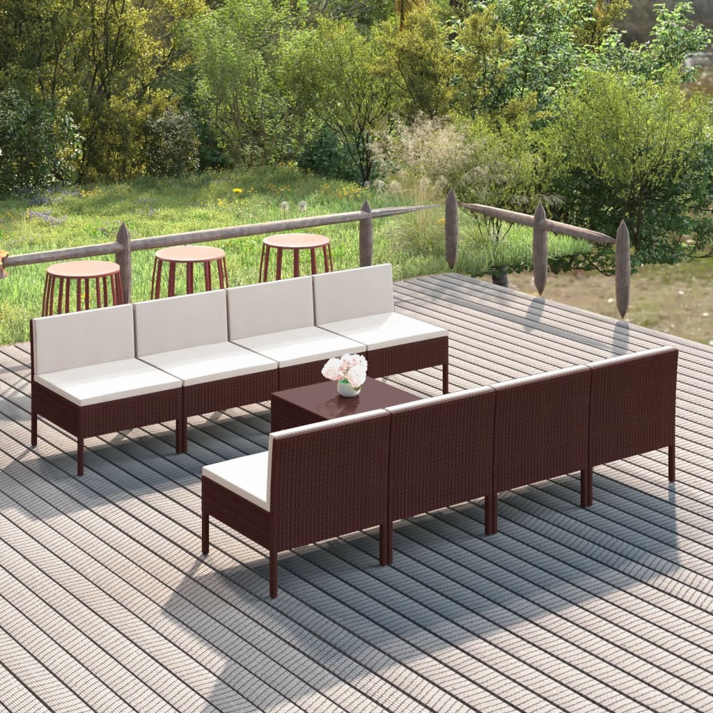 vidaXL 5-delige Loungeset met kussens poly rattan bruin