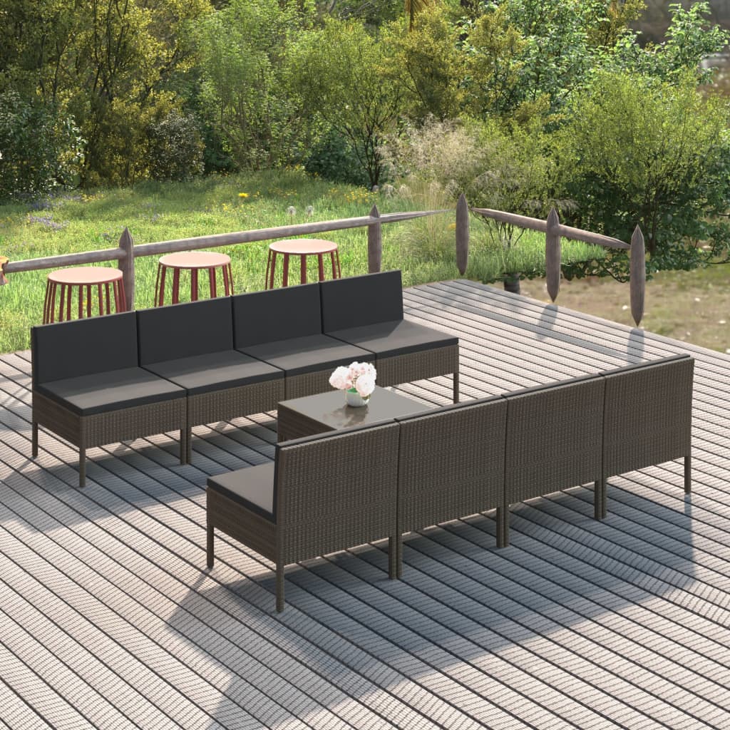 vidaXL 5-delige Loungeset met kussens poly rattan grijs