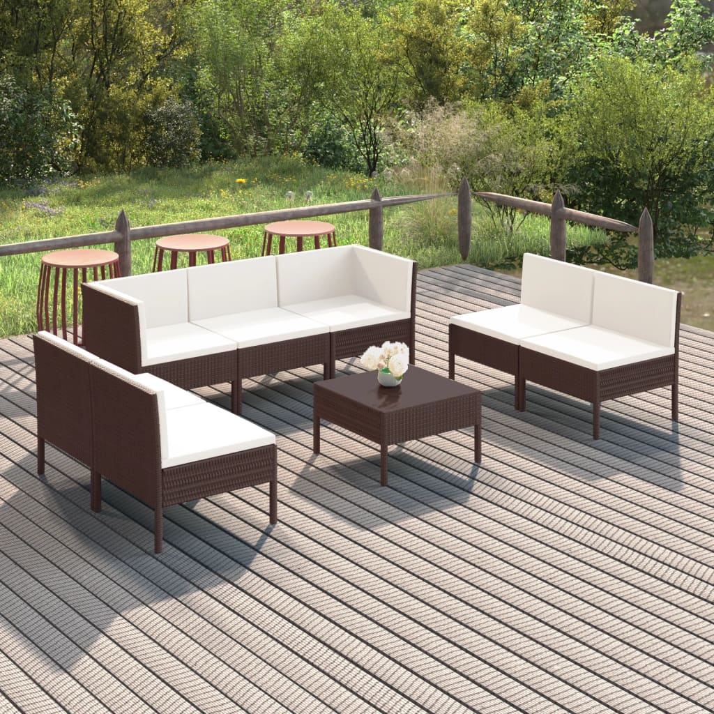 vidaXL 5-delige Loungeset met kussens poly rattan bruin