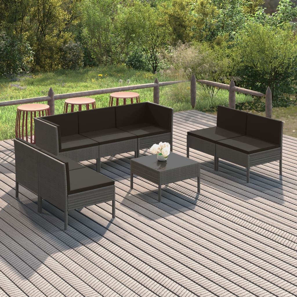 vidaXL 5-delige Loungeset met kussens poly rattan grijs