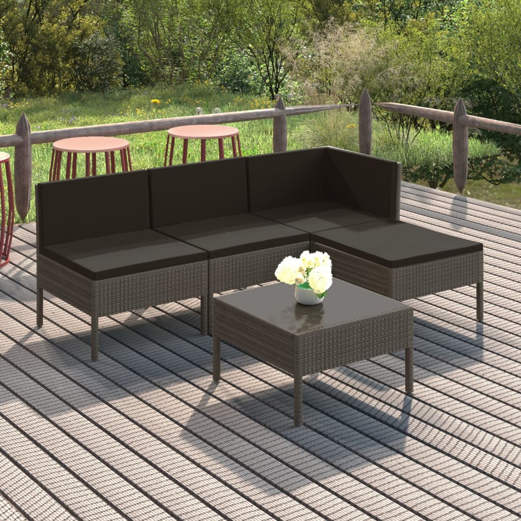 vidaXL 6-delige Loungeset met kussens poly rattan grijs