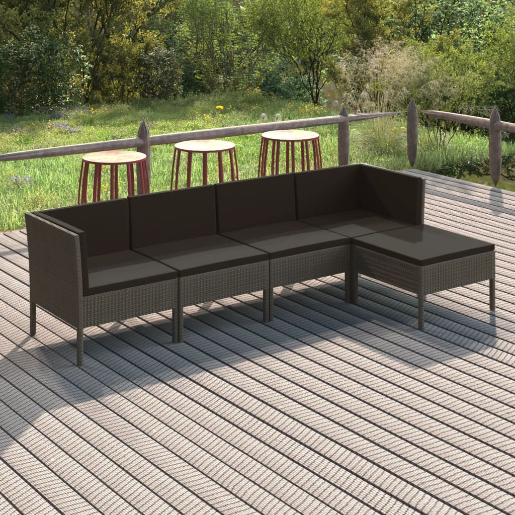 vidaXL 6-delige Loungeset met kussens poly rattan grijs