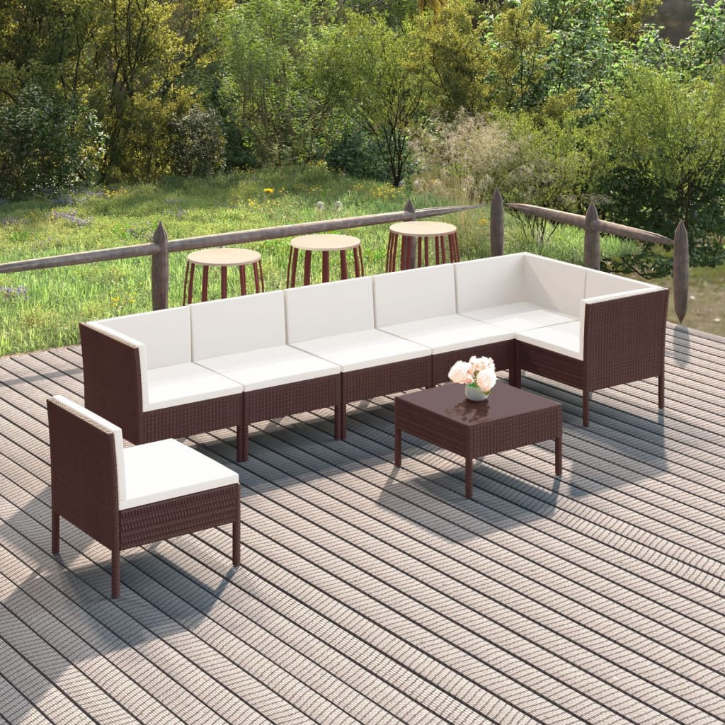 vidaXL 5-delige Loungeset met kussens poly rattan bruin
