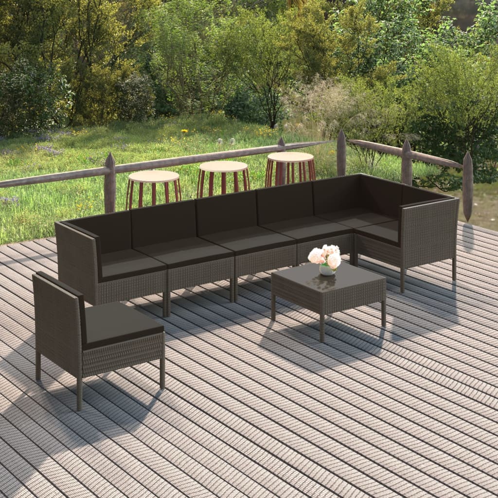 vidaXL 5-delige Loungeset met kussens poly rattan grijs