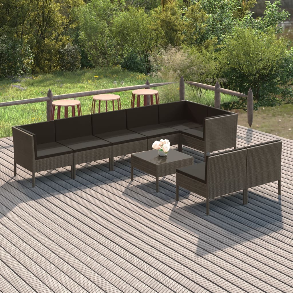 vidaXL 5-delige Loungeset met kussens poly rattan grijs