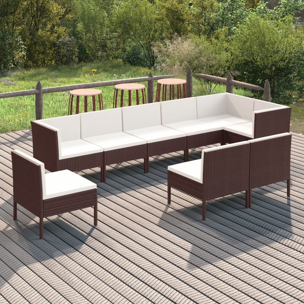 vidaXL 6-delige Loungeset met kussens poly rattan bruin