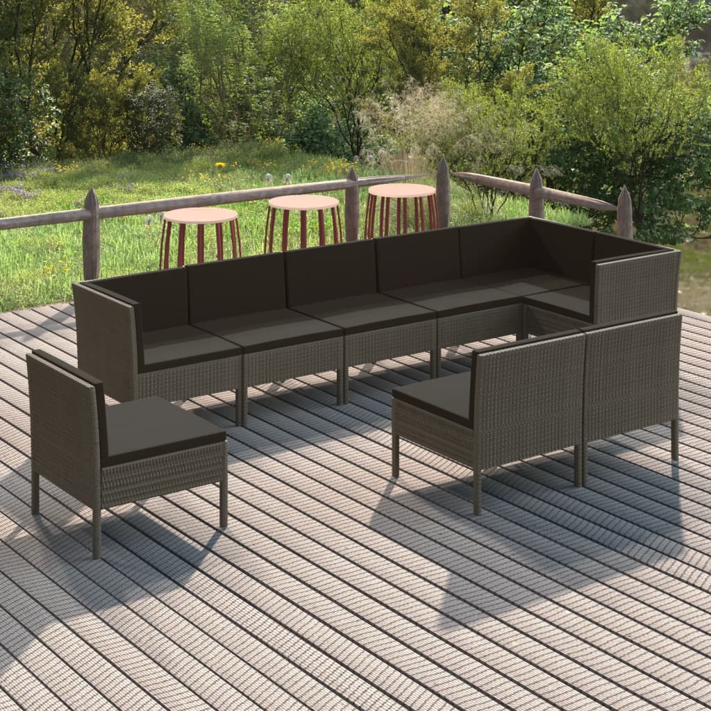 vidaXL 6-delige Loungeset met kussens poly rattan grijs