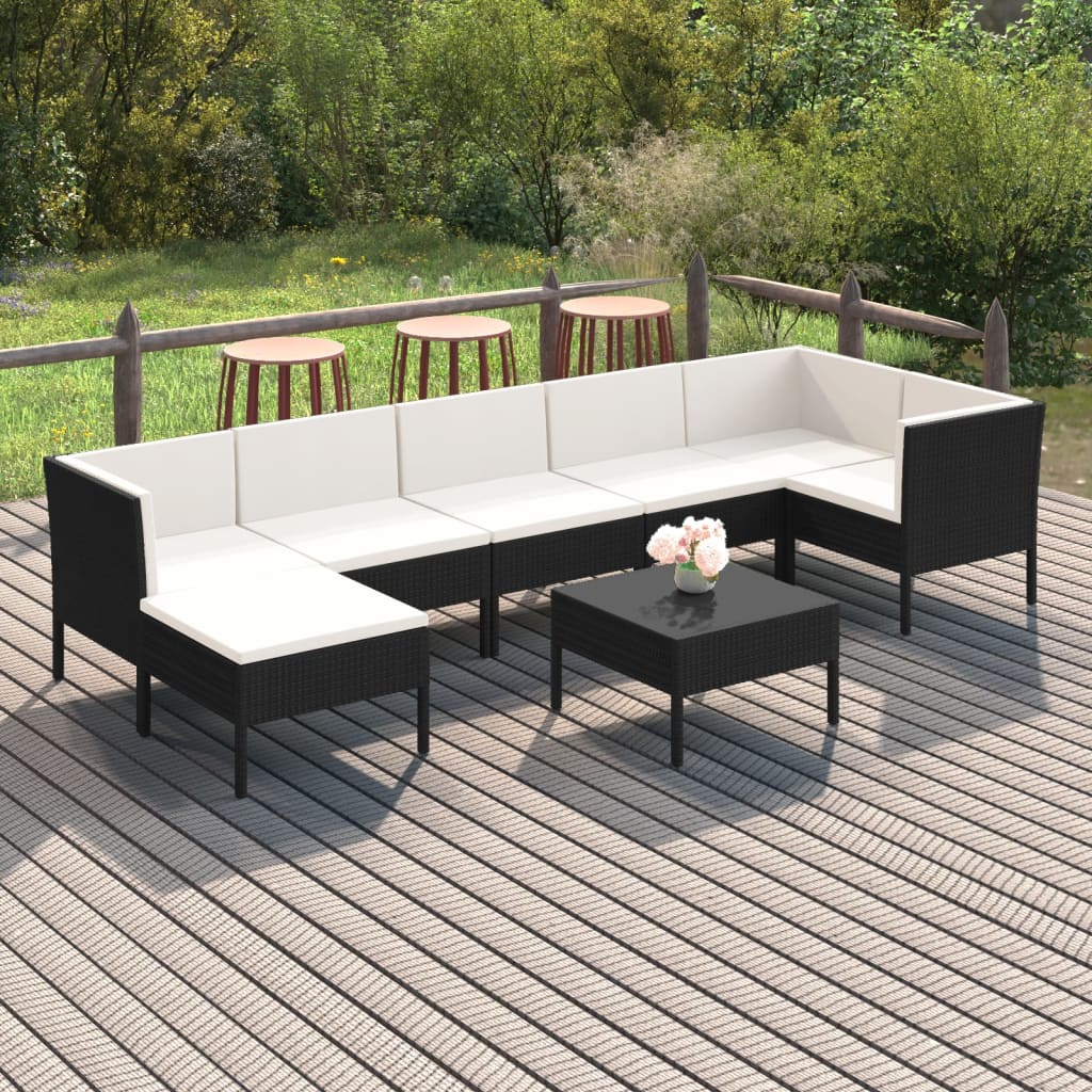vidaXL 6-delige Loungeset met kussens poly rattan zwart
