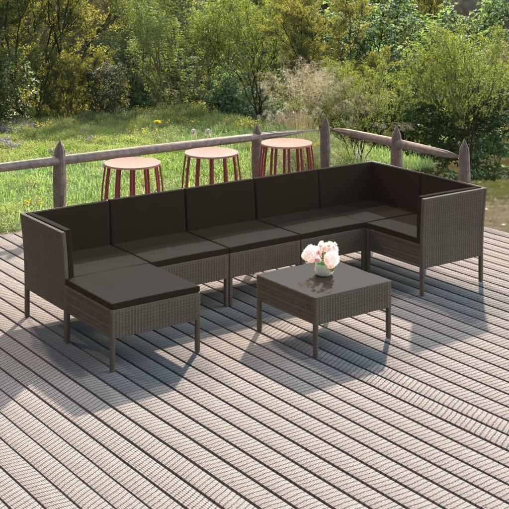 vidaXL 6-delige Loungeset met kussens poly rattan grijs