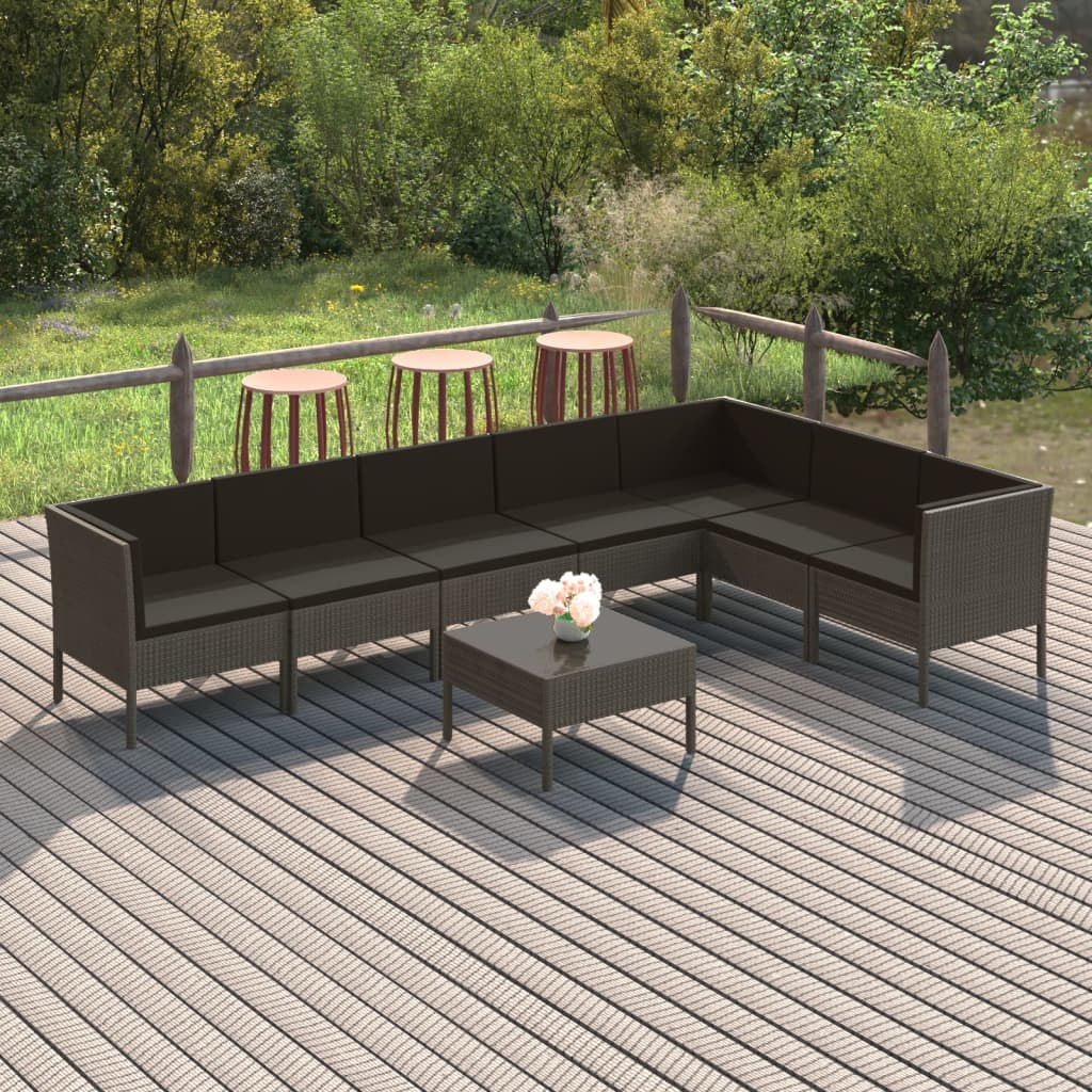 vidaXL 6-delige Loungeset met kussens poly rattan grijs