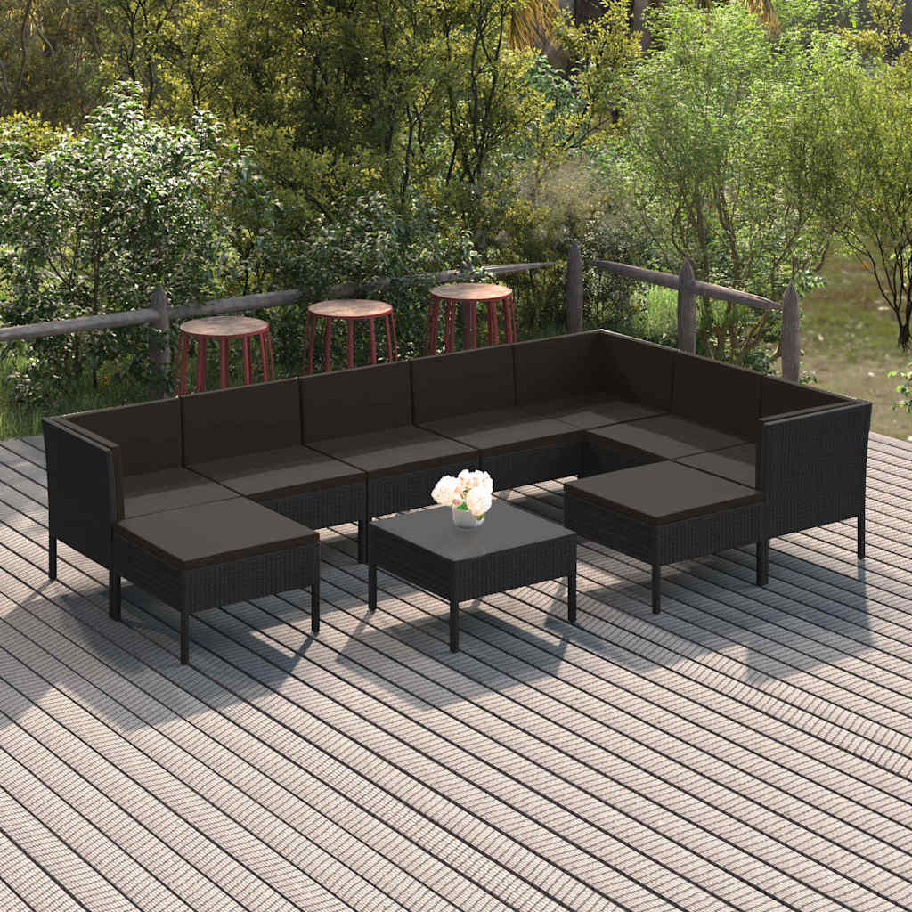 vidaXL 6-delige Loungeset met kussens poly rattan zwart
