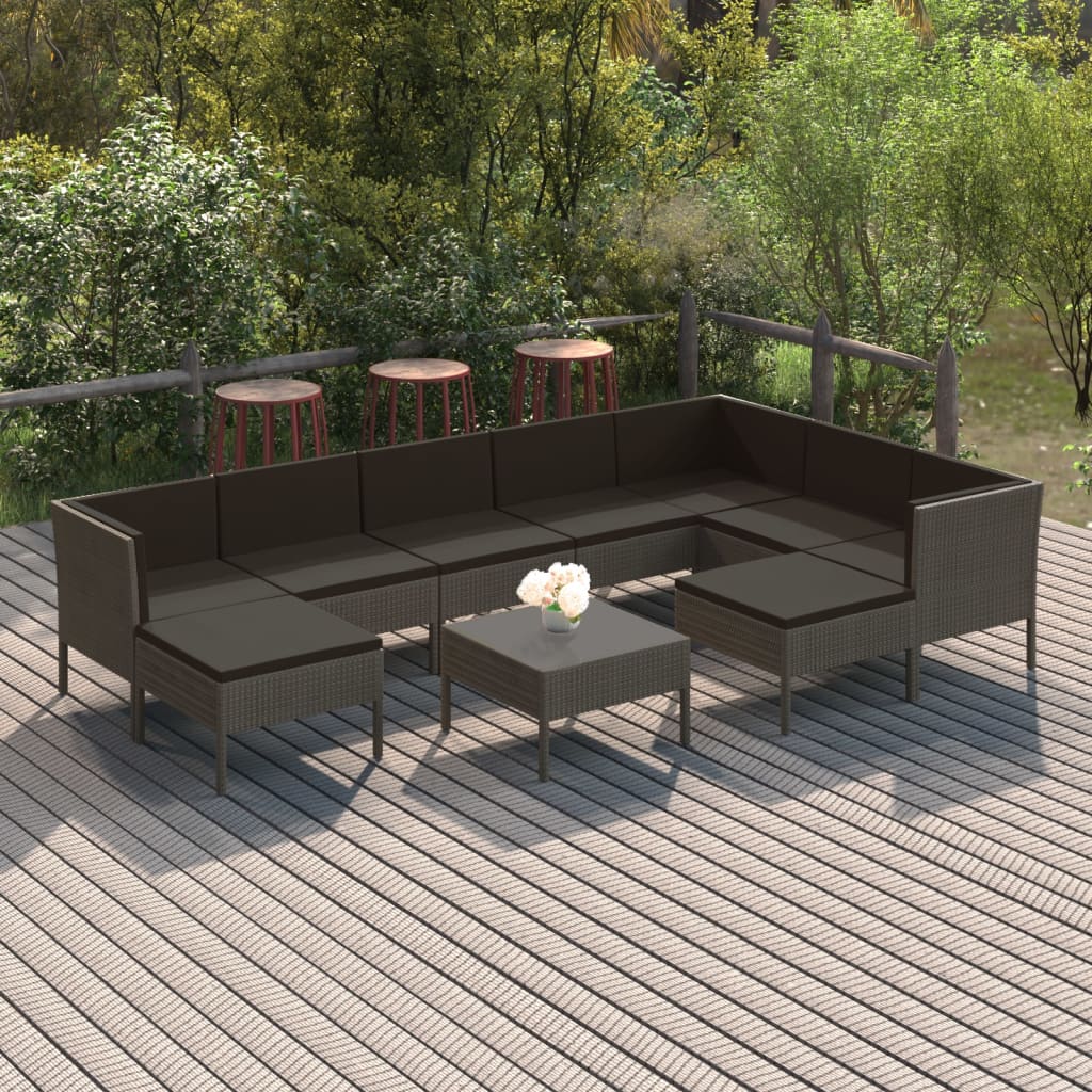 vidaXL 6-delige Loungeset met kussens poly rattan grijs