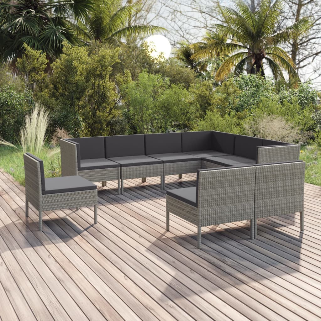 vidaXL 5-delige Loungeset met kussens poly rattan grijs
