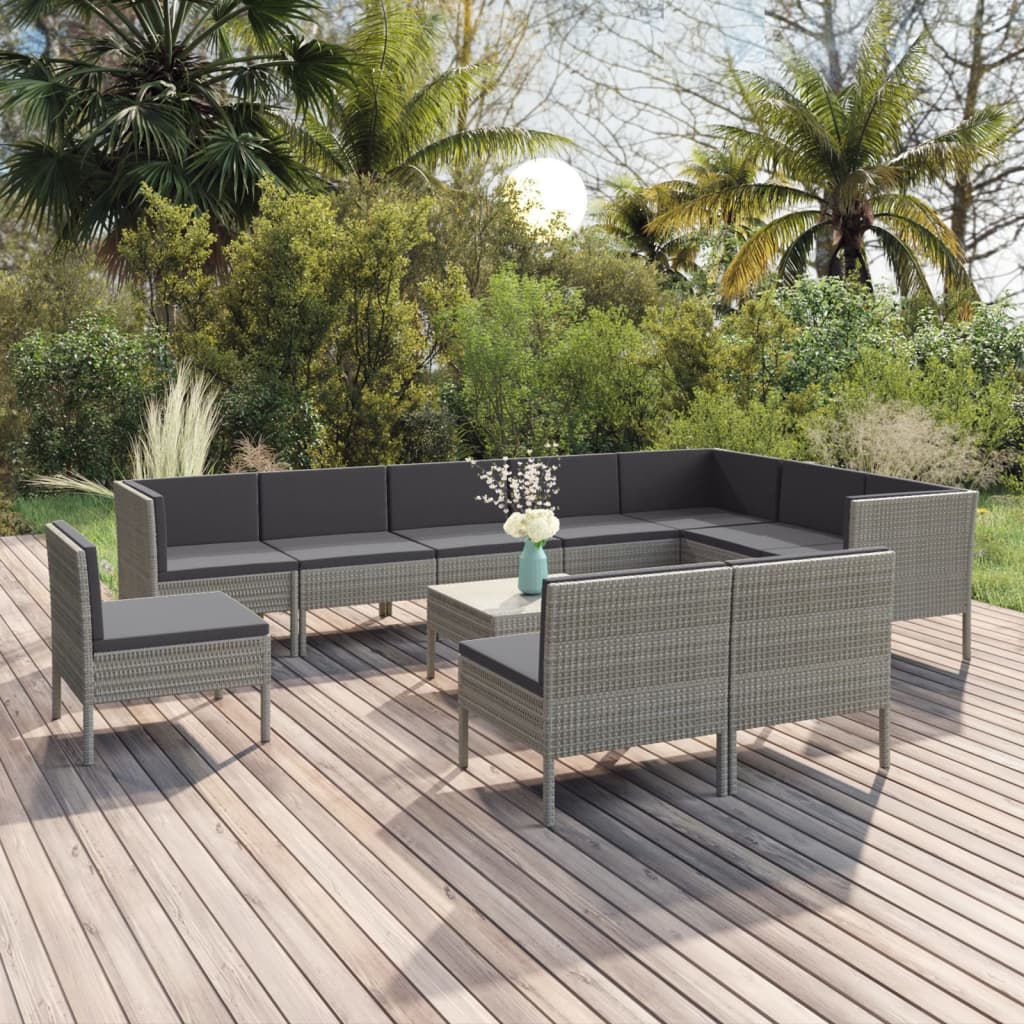vidaXL 5-delige Loungeset met kussens poly rattan grijs