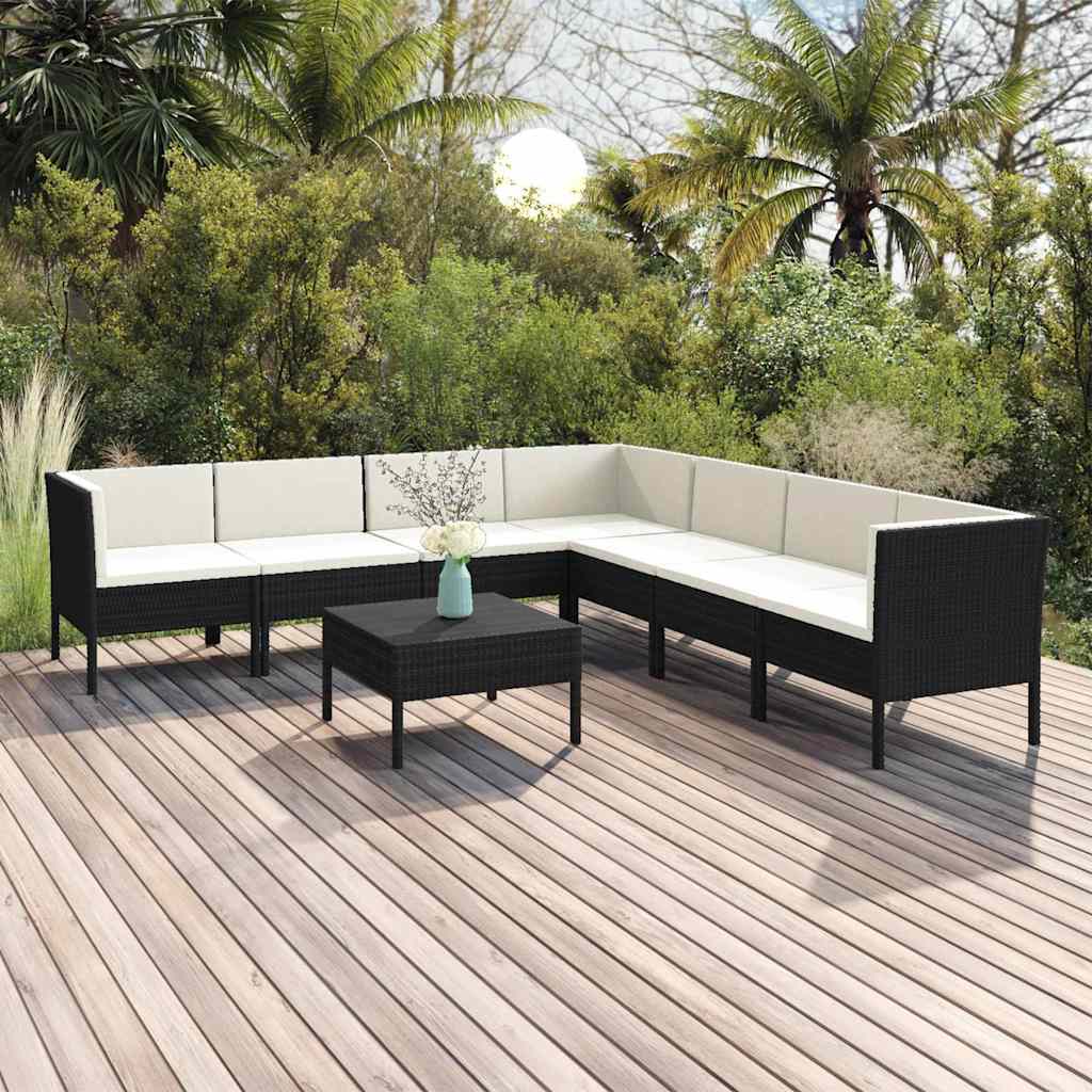 vidaXL 5-delige Loungeset met kussens poly rattan zwart