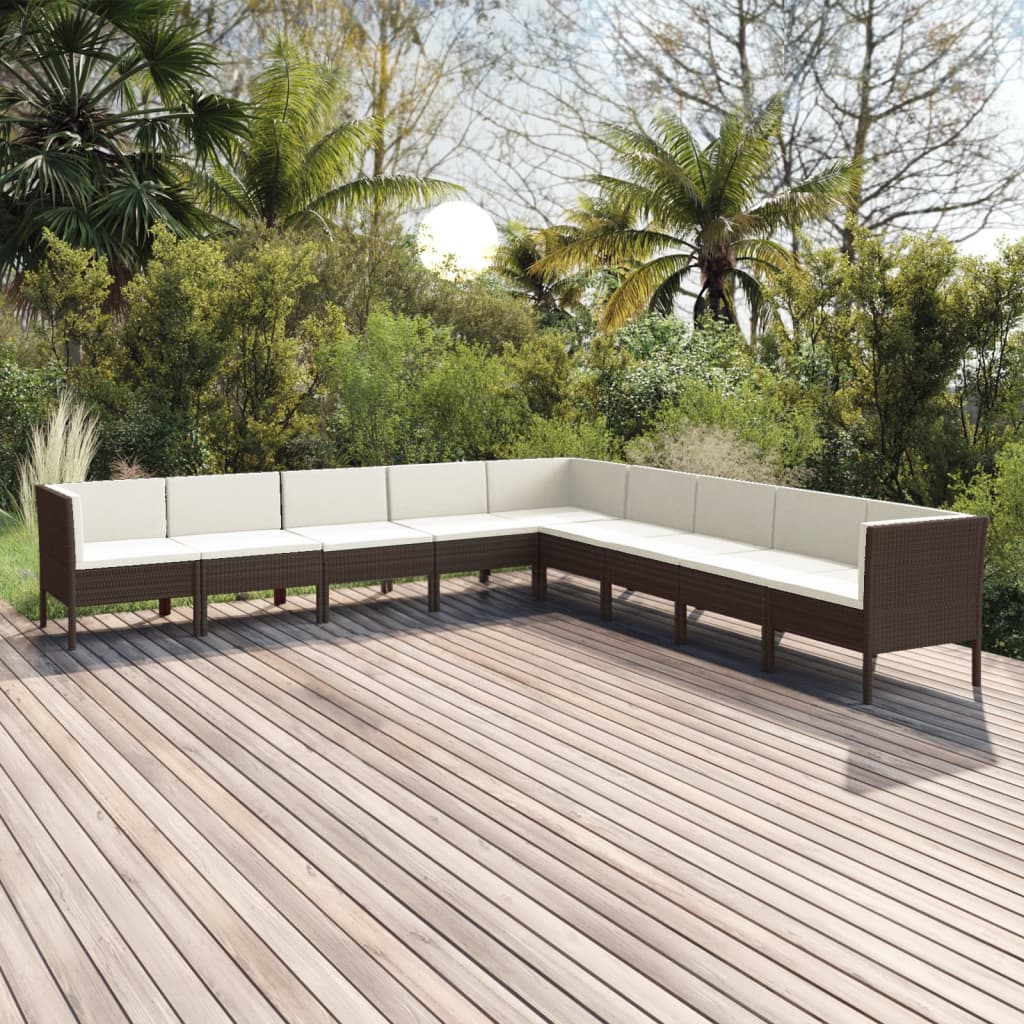 vidaXL 5-delige Loungeset met kussens poly rattan bruin