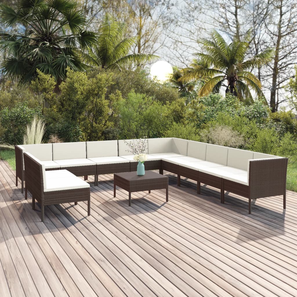vidaXL 5-delige Loungeset met kussens poly rattan bruin