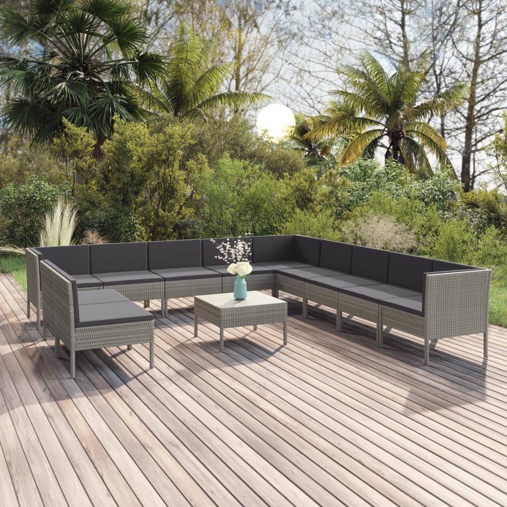 vidaXL 5-delige Loungeset met kussens poly rattan grijs