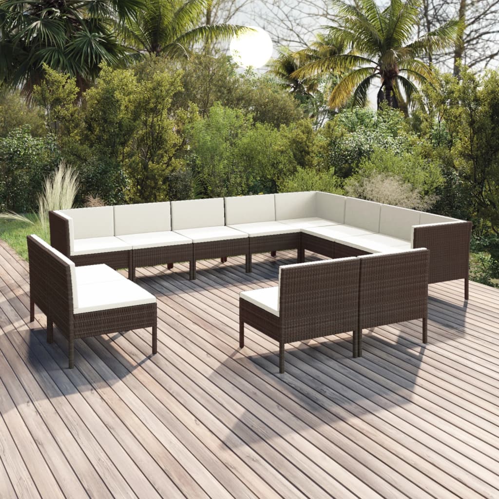 vidaXL 5-delige Loungeset met kussens poly rattan bruin