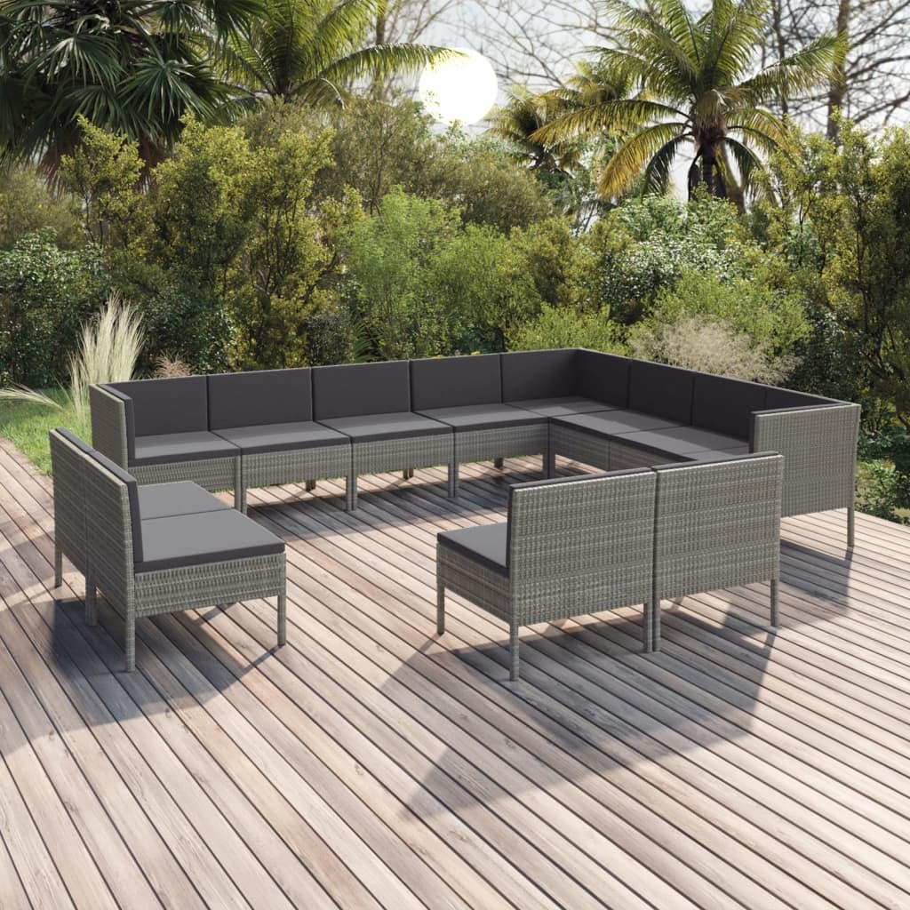 vidaXL 5-delige Loungeset met kussens poly rattan grijs