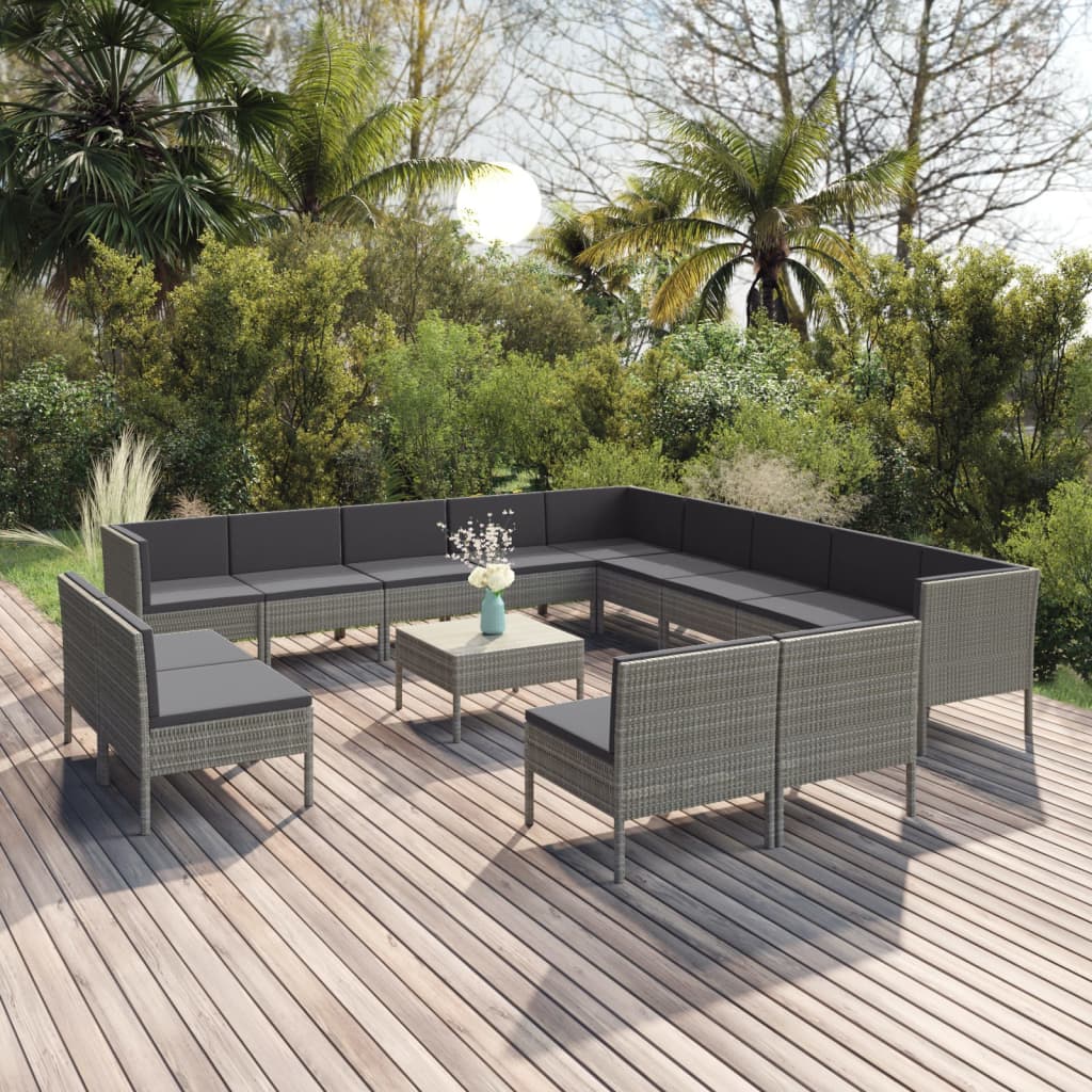vidaXL 5-delige Loungeset met kussens poly rattan grijs