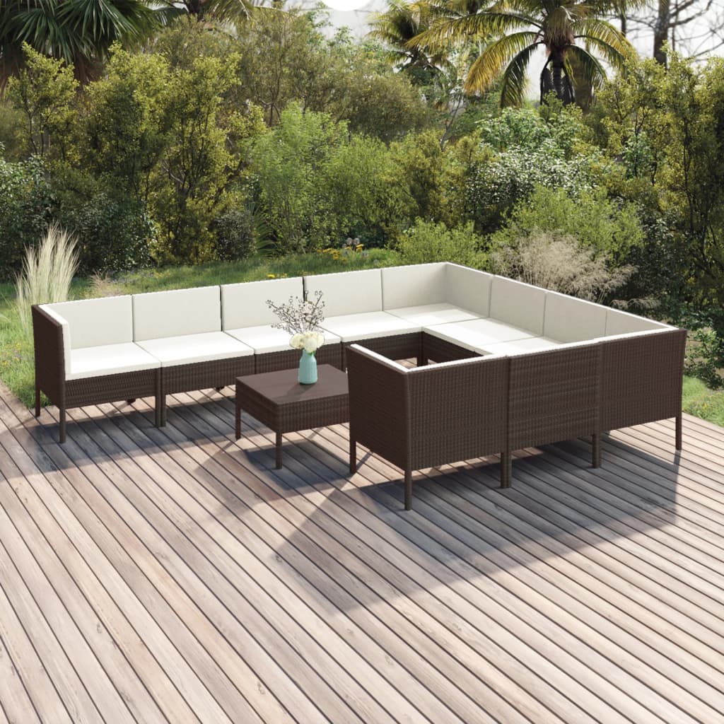 vidaXL 5-delige Loungeset met kussens poly rattan bruin