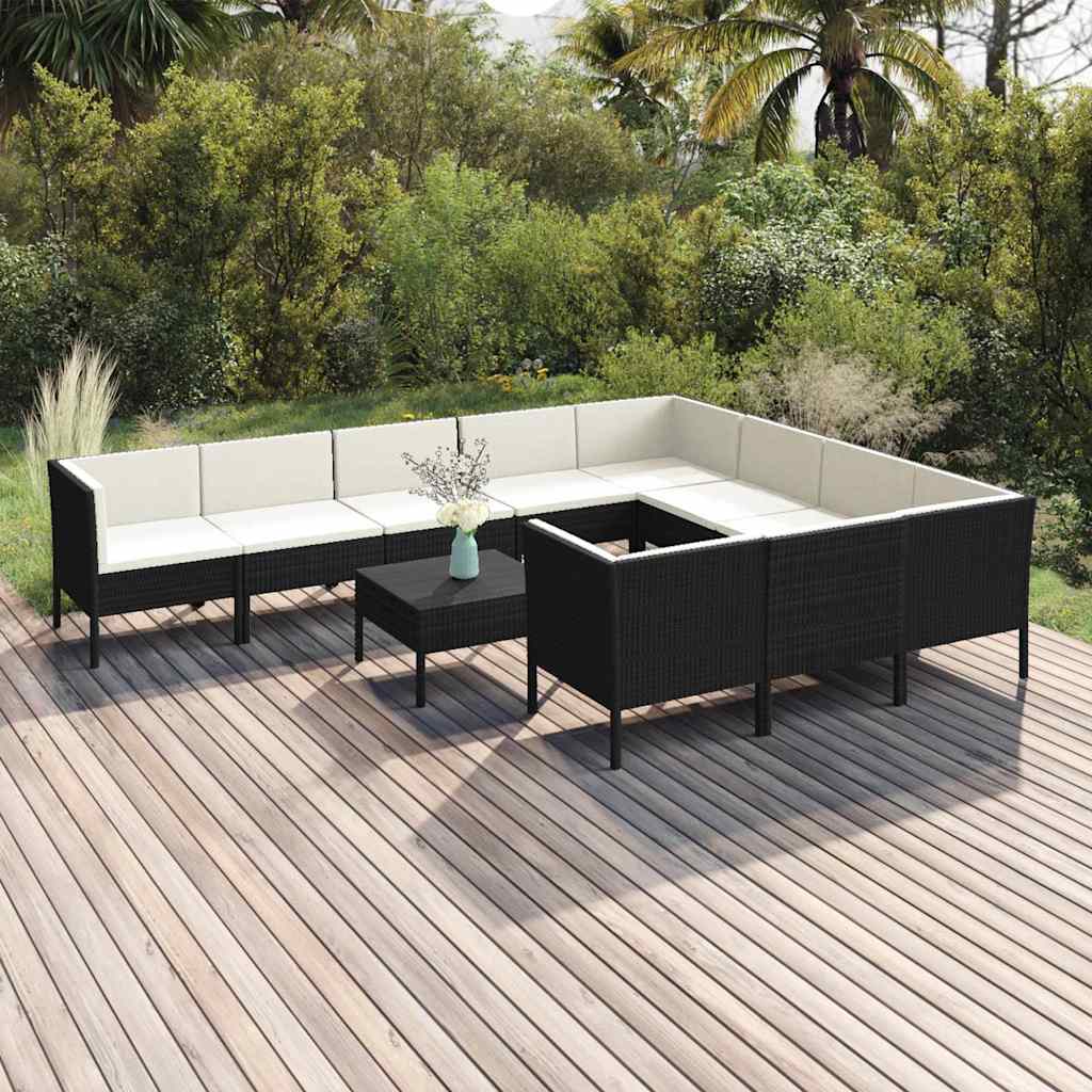 vidaXL 5-delige Loungeset met kussens poly rattan zwart