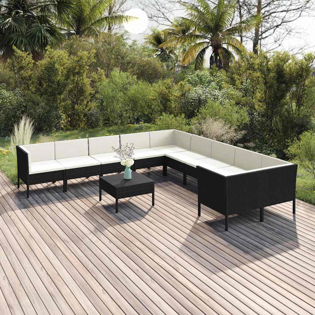 vidaXL 5-delige Loungeset met kussens poly rattan zwart