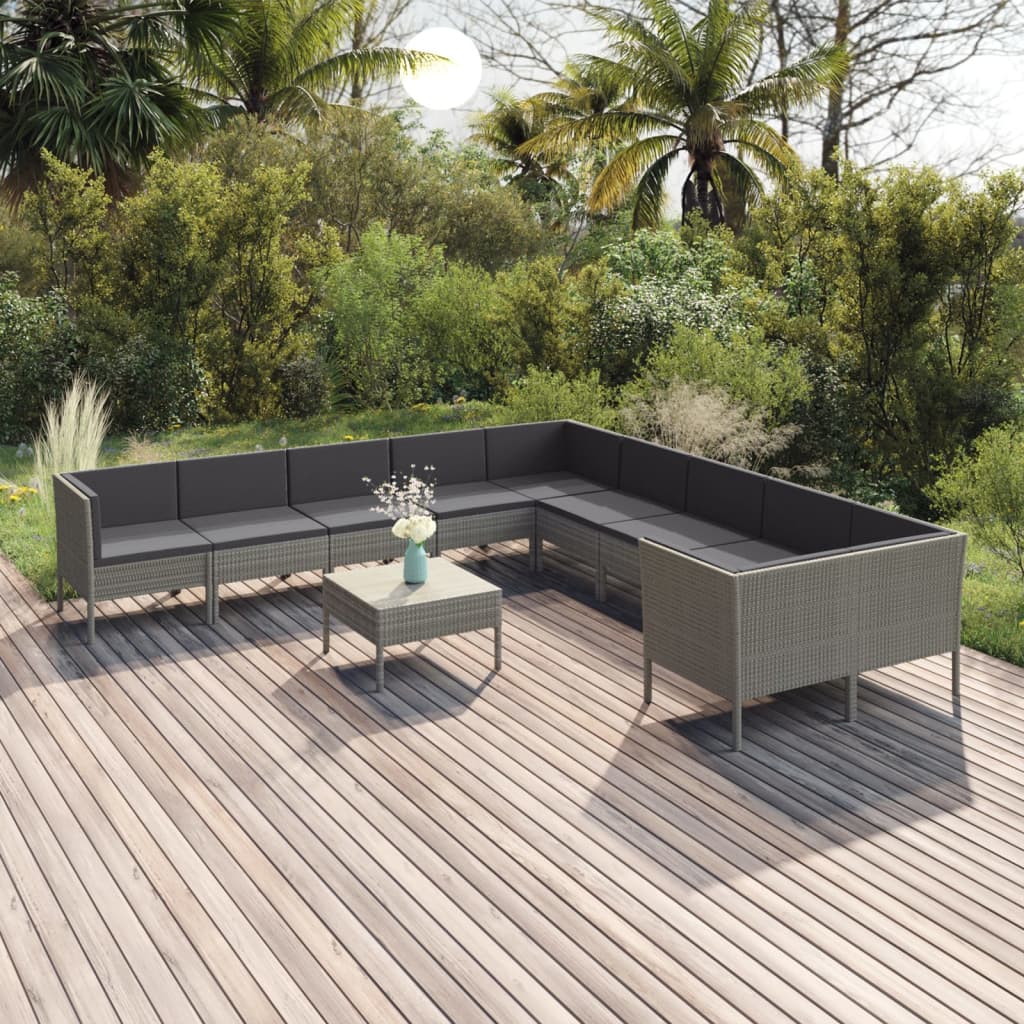 vidaXL 5-delige Loungeset met kussens poly rattan grijs