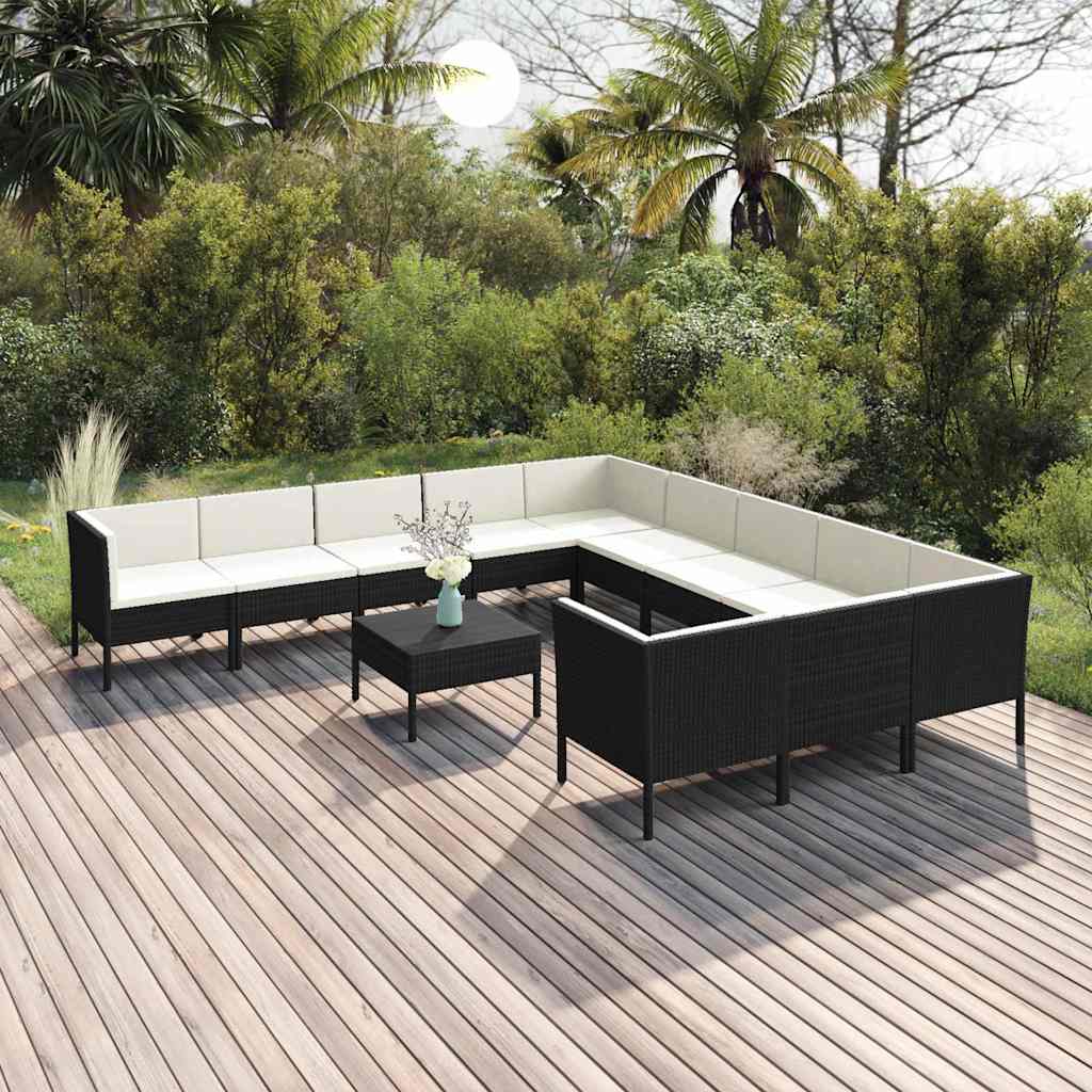 vidaXL 5-delige Loungeset met kussens poly rattan zwart