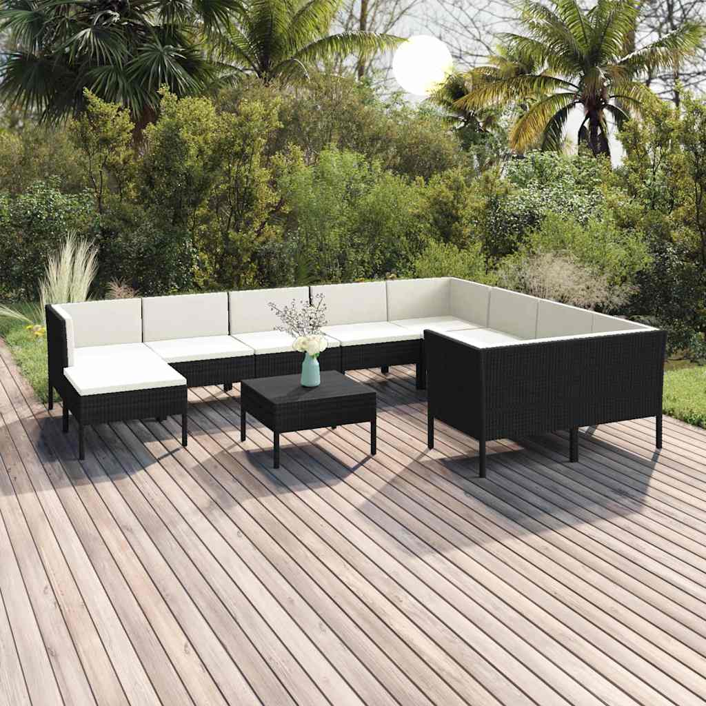 vidaXL 5-delige Loungeset met kussens poly rattan zwart