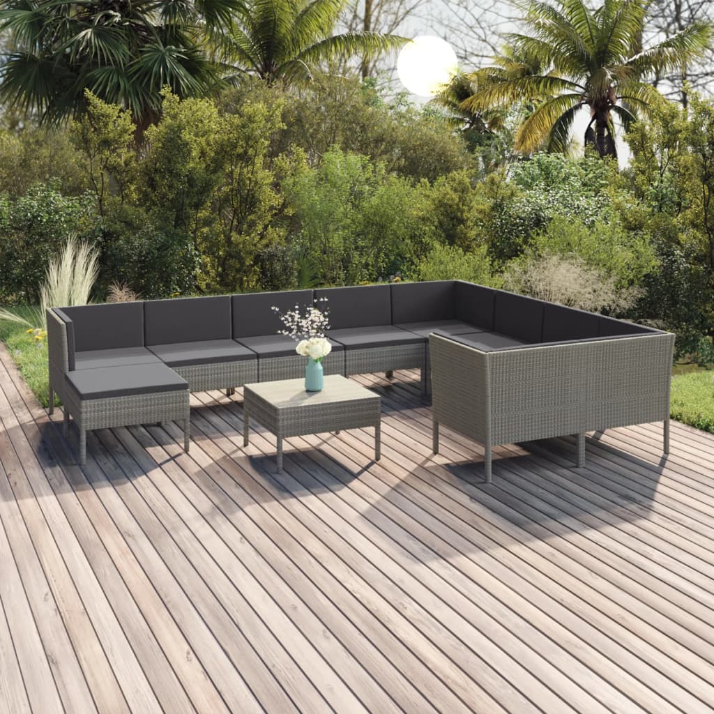 vidaXL 5-delige Loungeset met kussens poly rattan grijs