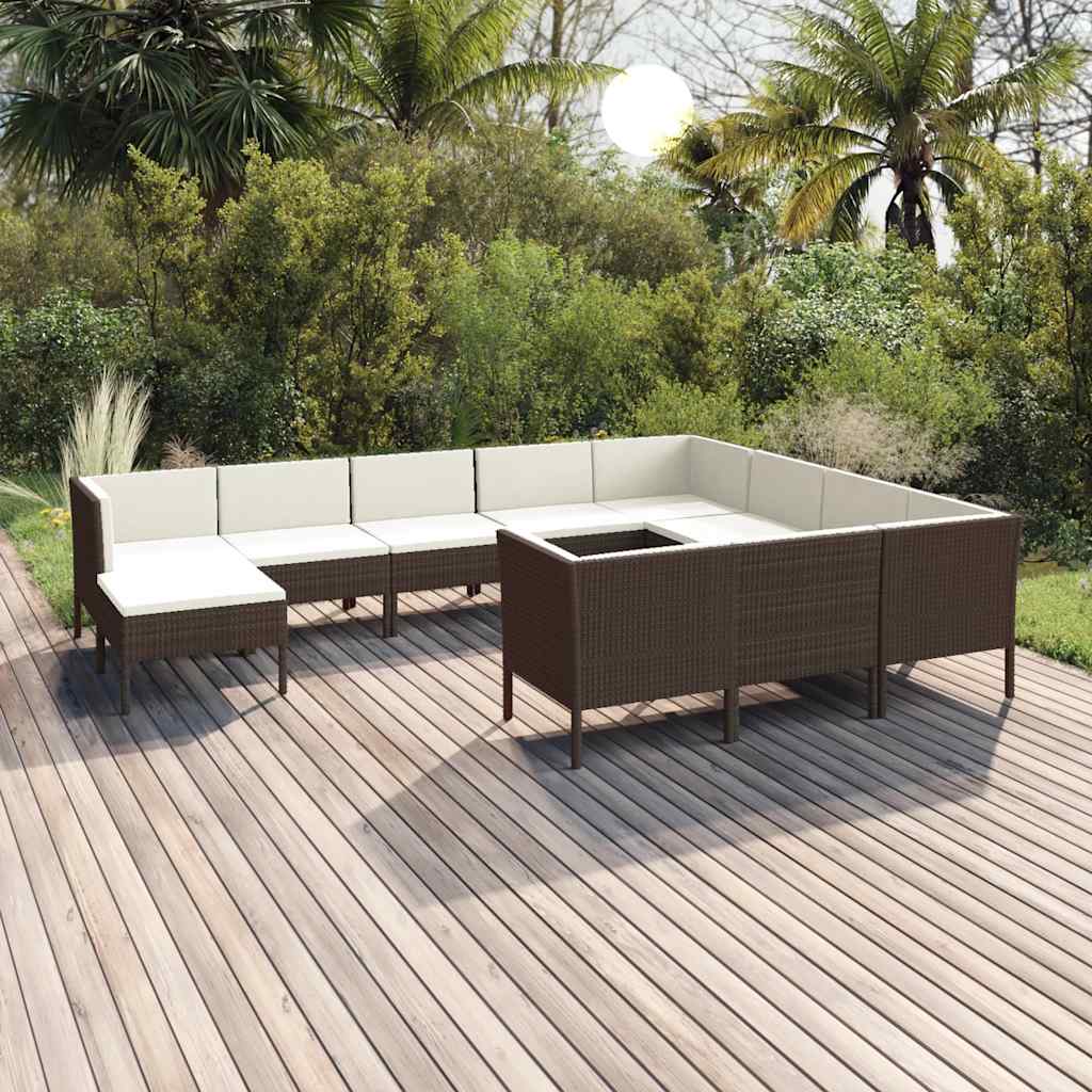 vidaXL 5-delige Loungeset met kussens poly rattan bruin