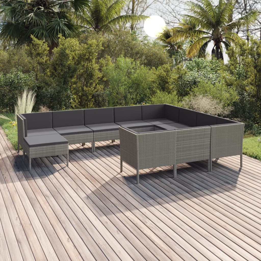 vidaXL 5-delige Loungeset met kussens poly rattan grijs
