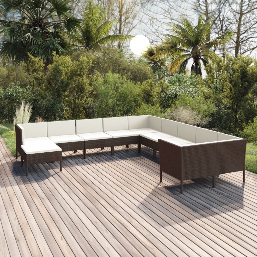 vidaXL 5-delige Loungeset met kussens poly rattan bruin
