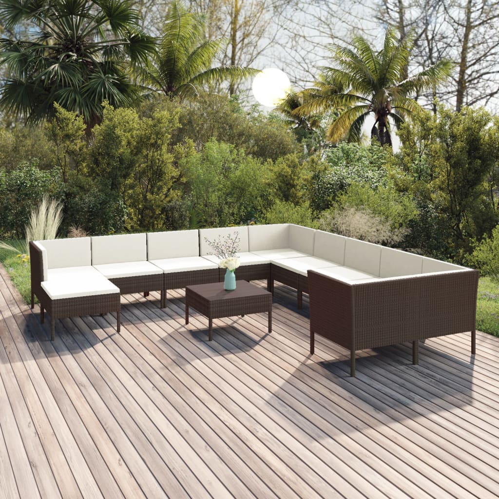 vidaXL 5-delige Loungeset met kussens poly rattan bruin