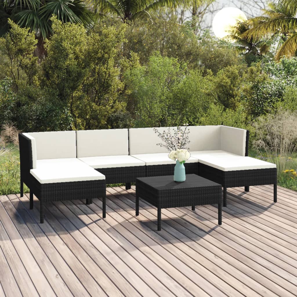vidaXL 5-delige Loungeset met kussens poly rattan zwart