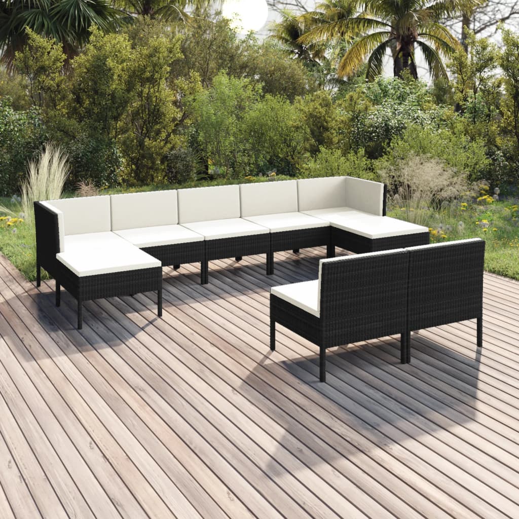 vidaXL 6-delige Loungeset met kussens poly rattan zwart