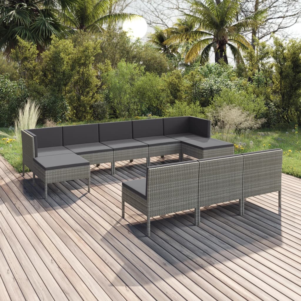 vidaXL 6-delige Loungeset met kussens poly rattan grijs