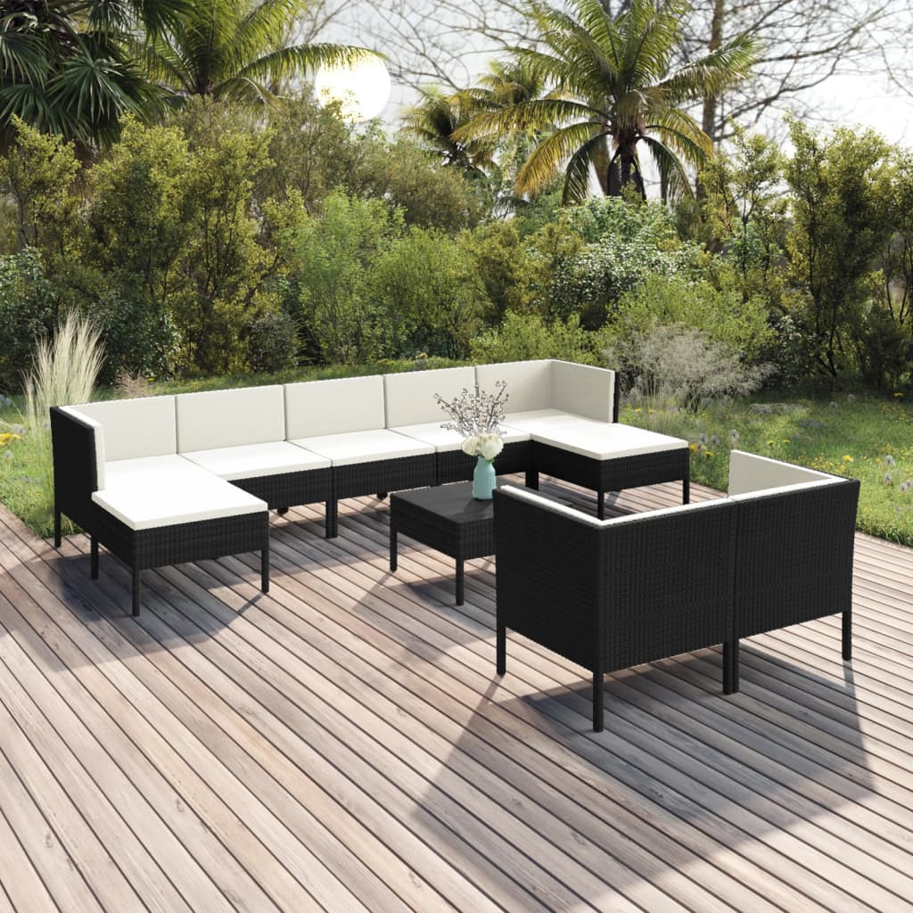 vidaXL 6-delige Loungeset met kussens poly rattan zwart