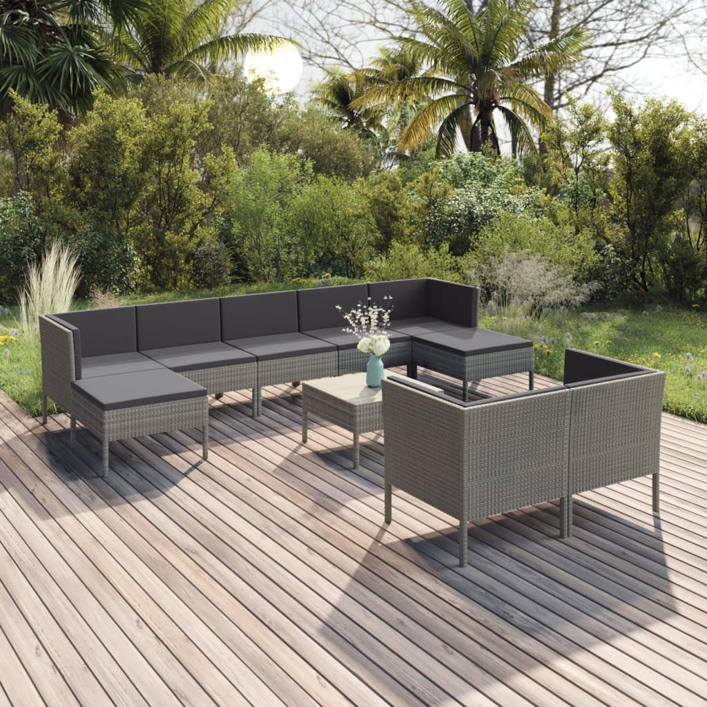 vidaXL 6-delige Loungeset met kussens poly rattan grijs