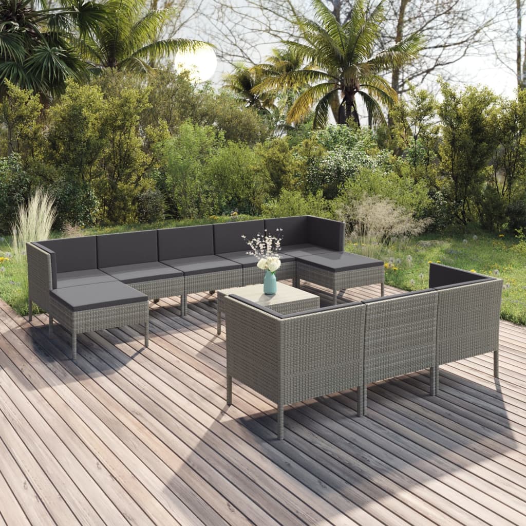 vidaXL 6-delige Loungeset met kussens poly rattan grijs