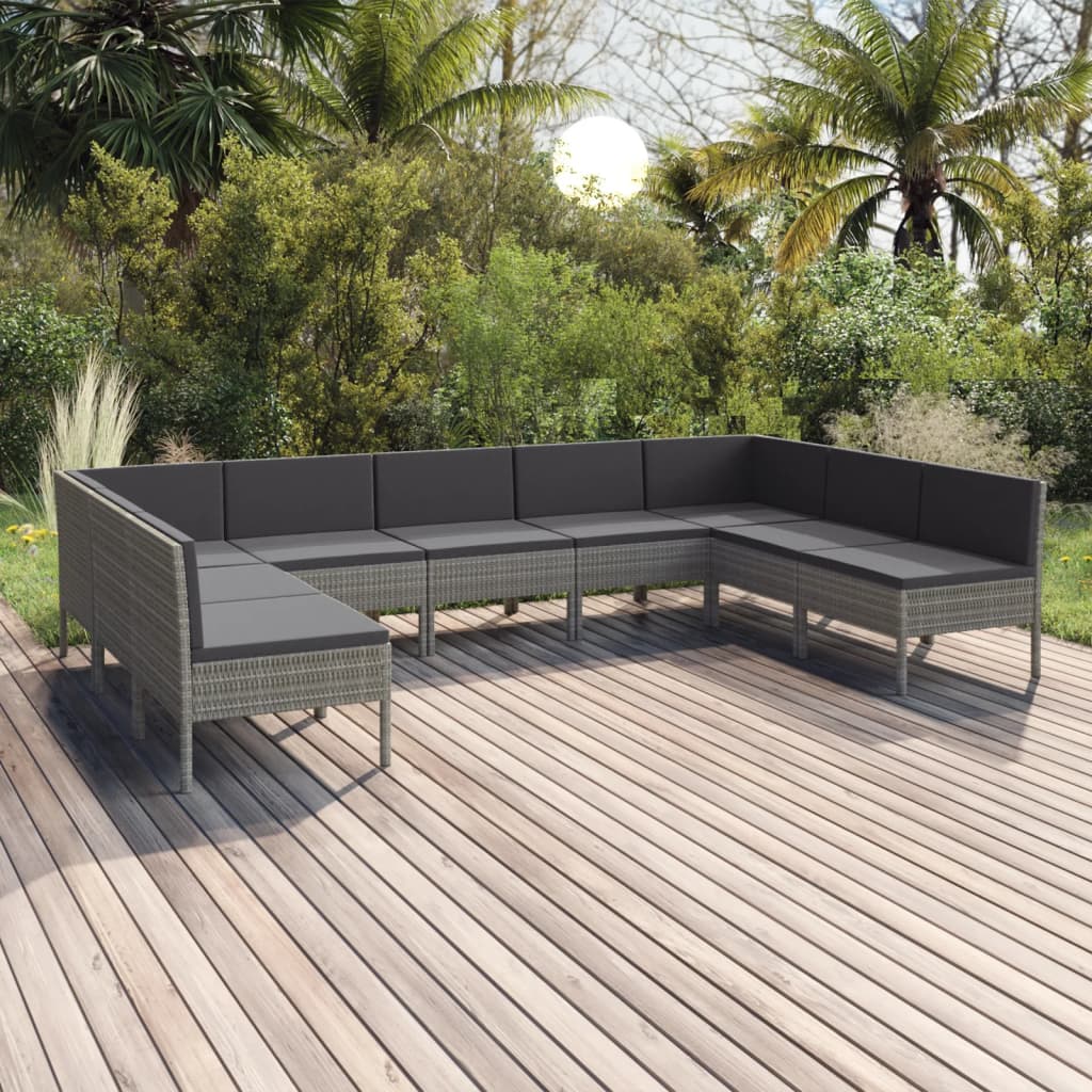 vidaXL 6-delige Loungeset met kussens poly rattan grijs