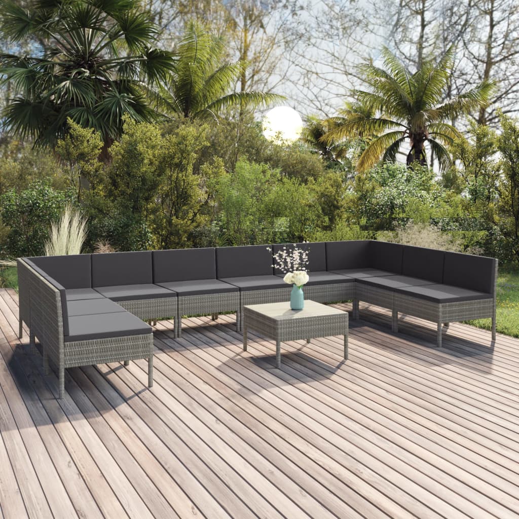 vidaXL 6-delige Loungeset met kussens poly rattan grijs
