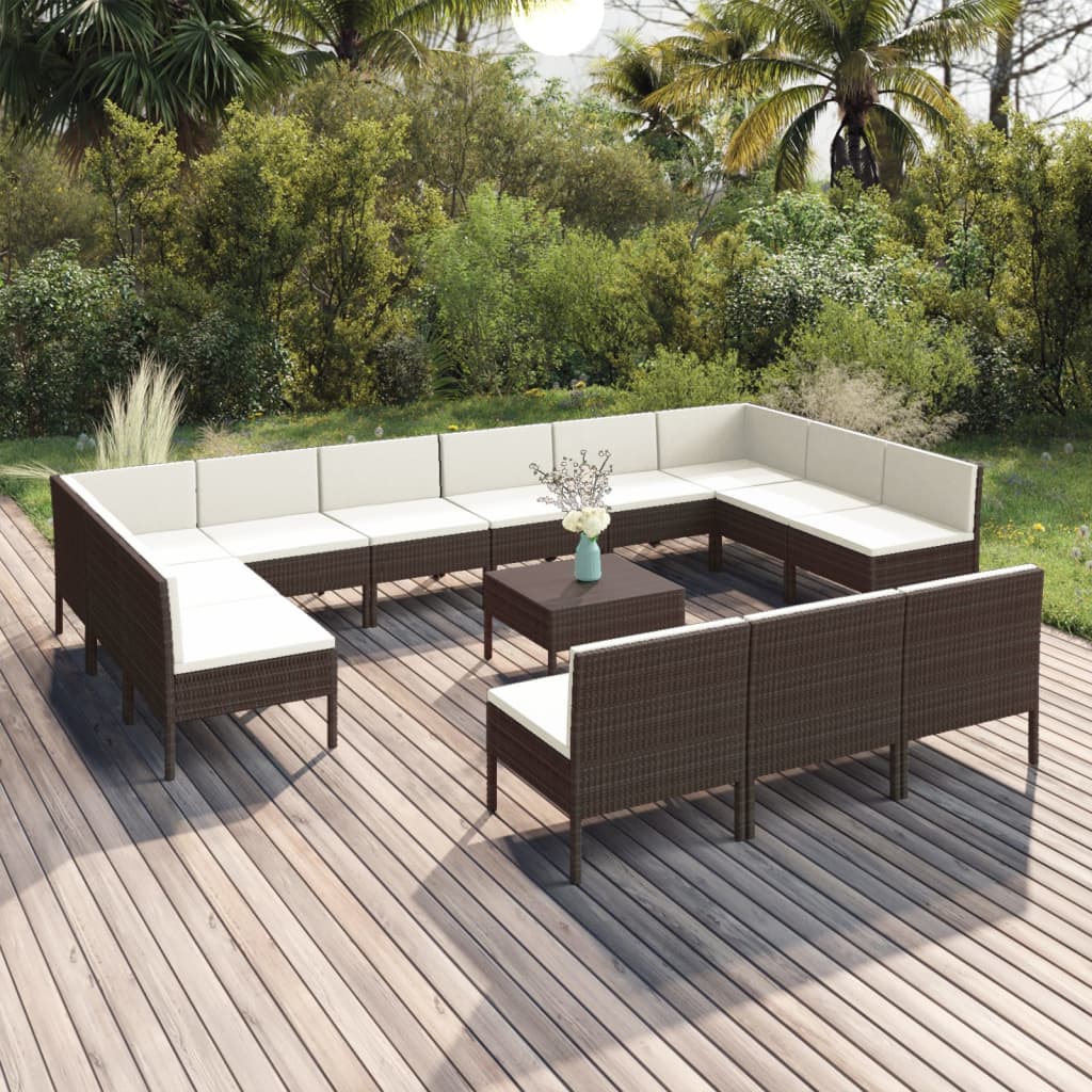vidaXL 6-delige Loungeset met kussens poly rattan bruin