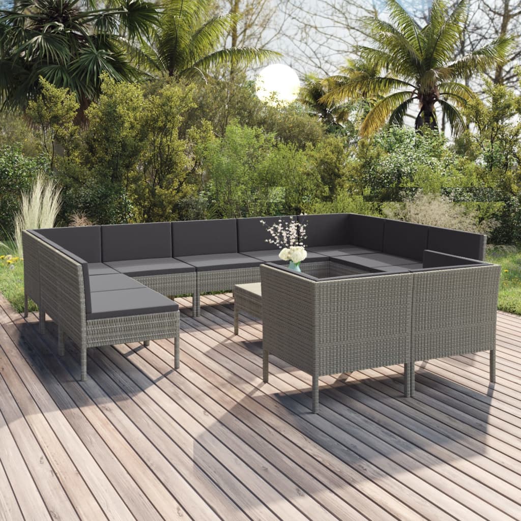 vidaXL 6-delige Loungeset met kussens poly rattan grijs