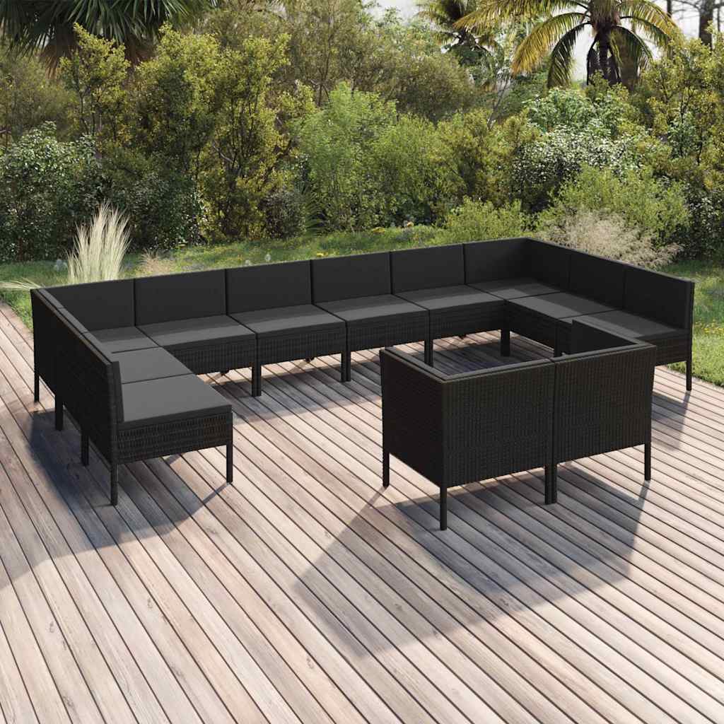 vidaXL 6-delige Loungeset met kussens poly rattan zwart