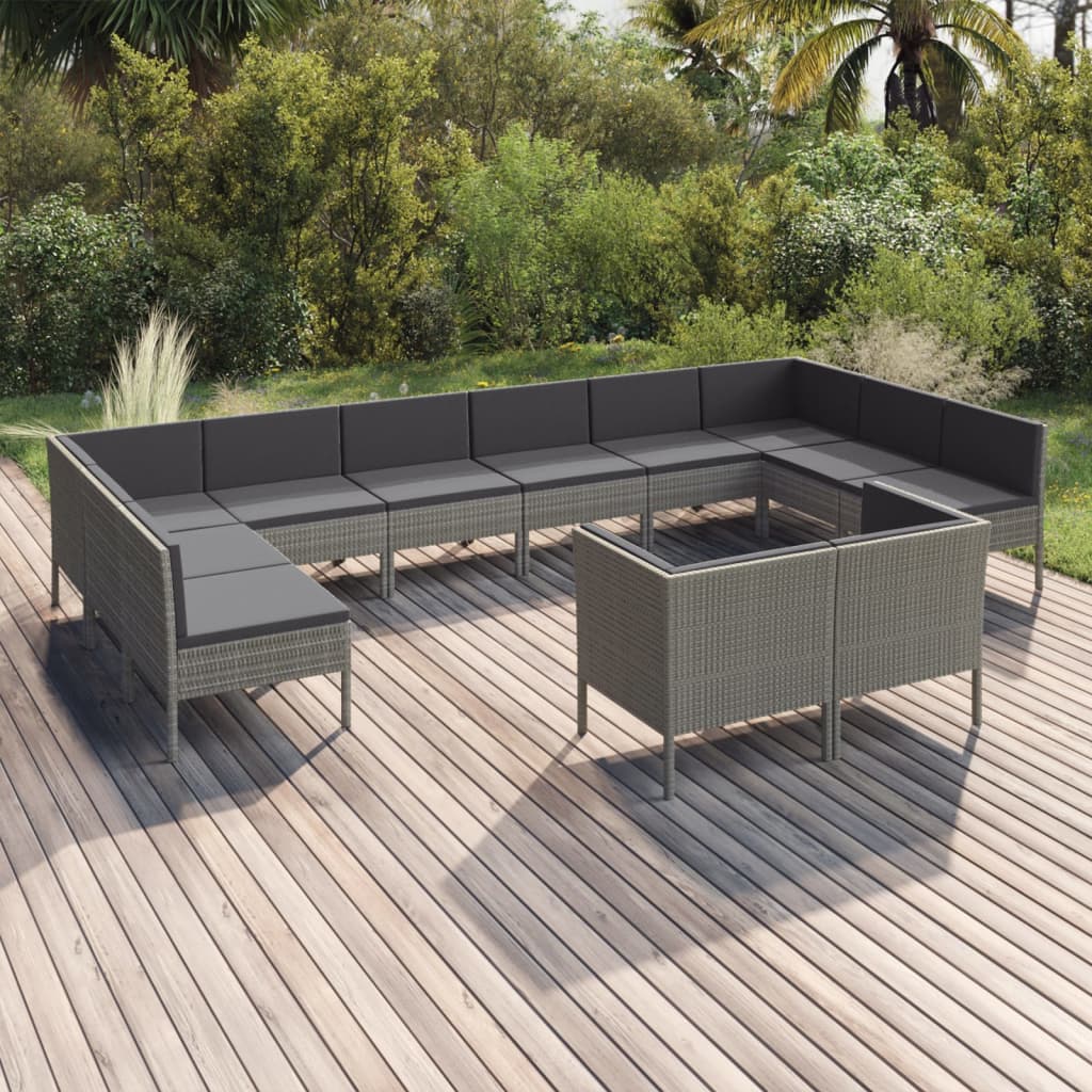 vidaXL 6-delige Loungeset met kussens poly rattan grijs