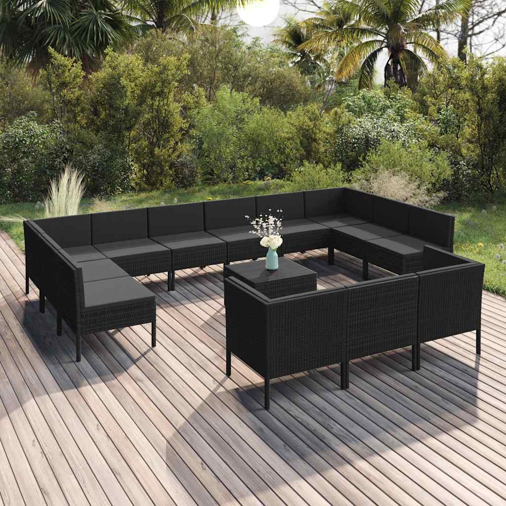 vidaXL 6-delige Loungeset met kussens poly rattan zwart
